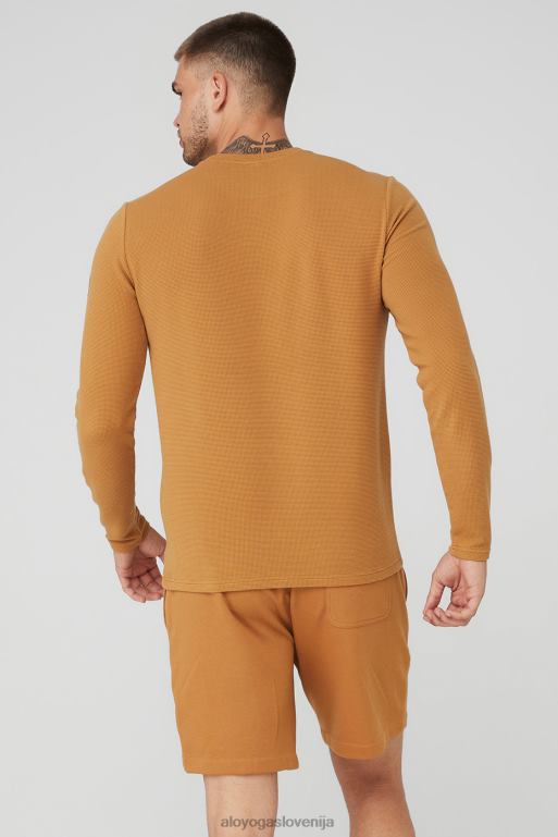 moški mikro vafeljska majica z dolgimi rokavi za hitro prekinitev Alo Yoga vrhovi karamele X862Z1522
