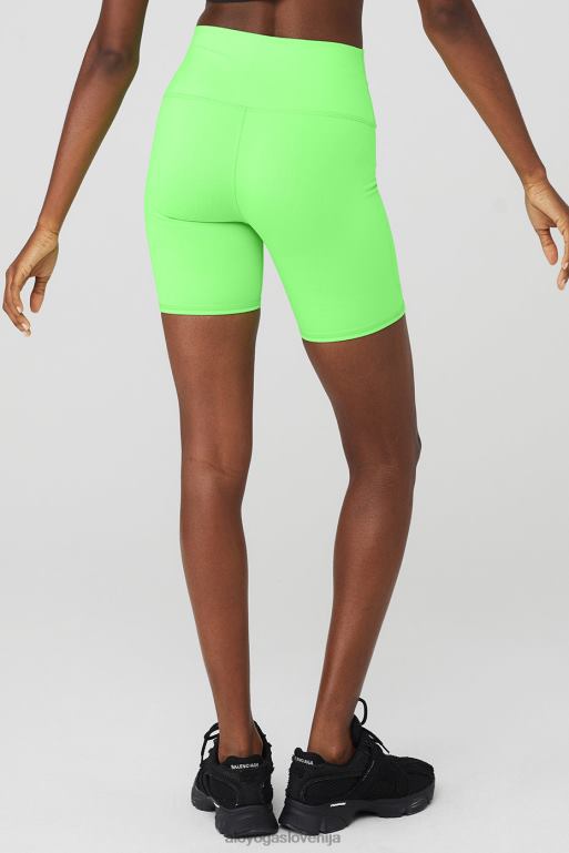 ženske 7'' kratke motoristične hlače z visokim pasom Alo Yoga dna zeleni sij X862Z221