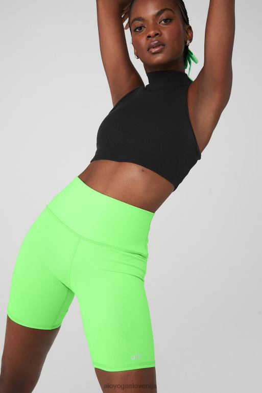 ženske 7'' kratke motoristične hlače z visokim pasom Alo Yoga dna zeleni sij X862Z221