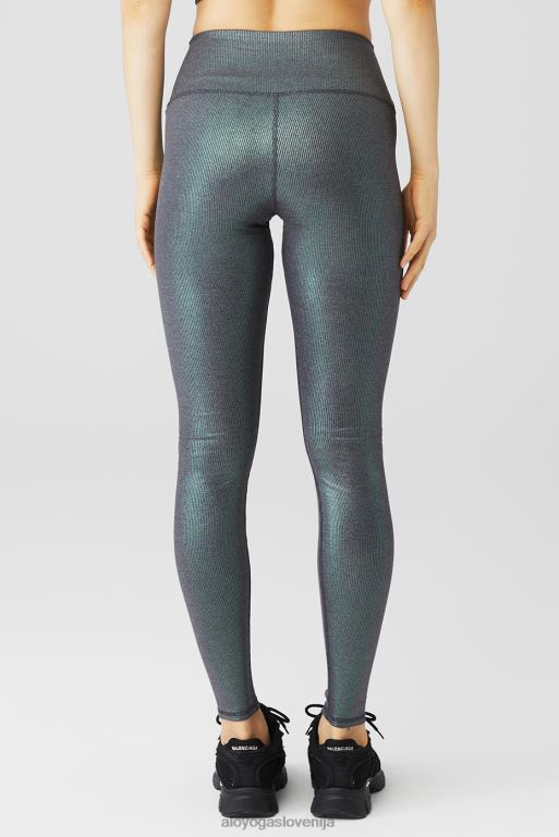 ženske alosoft rebraste bleščeče pajkice z visokim pasom Alo Yoga dna temno sivo prelivajoče se X862Z65