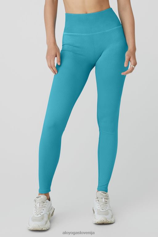 ženske brezšivne rebraste pajkice z visokim pasom Alo Yoga dna modri pljusk X862Z114