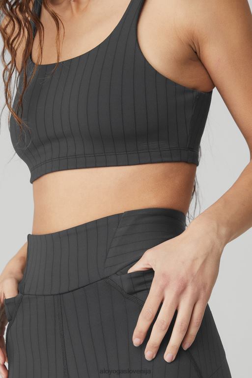ženske črtaste žakarske pajkice z ekstremno visokim pasom Alo Yoga dna antracit/črna X862Z174