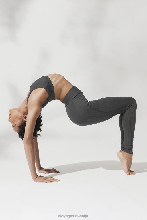ženske črtaste žakarske pajkice z ekstremno visokim pasom Alo Yoga dna antracit/črna X862Z174