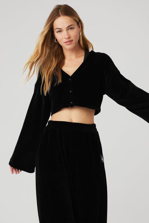 ženske ženiljska jopica v stilu chalet Alo Yoga oblačila Črna X862Z853