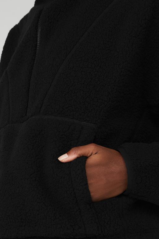 ženske pulover s pol zadrgo micro sherpa cozy cabin Alo Yoga oblačila Črna X862Z846