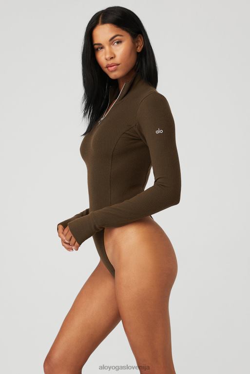 ženske bodi z dolgimi rokavi z dvigom Alo Yoga oblačila espresso X862Z697