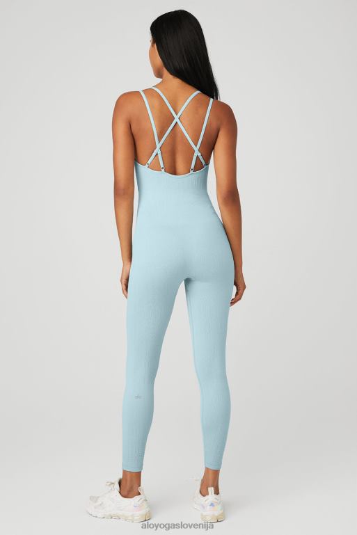 ženske polprosojni brezšivni kombinezon iz kabla Alo Yoga oblačila kreda modra X862Z926