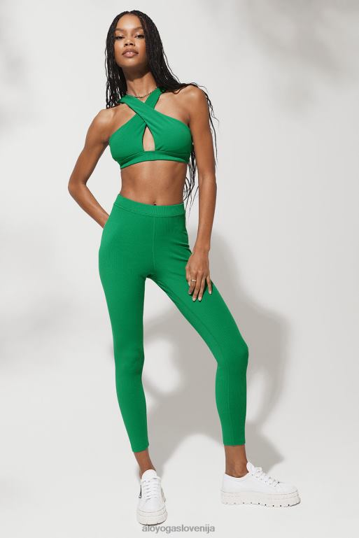 ženske rebrasti destinacijski nedrček Alo Yoga oblačila zeleni smaragd X862Z1284