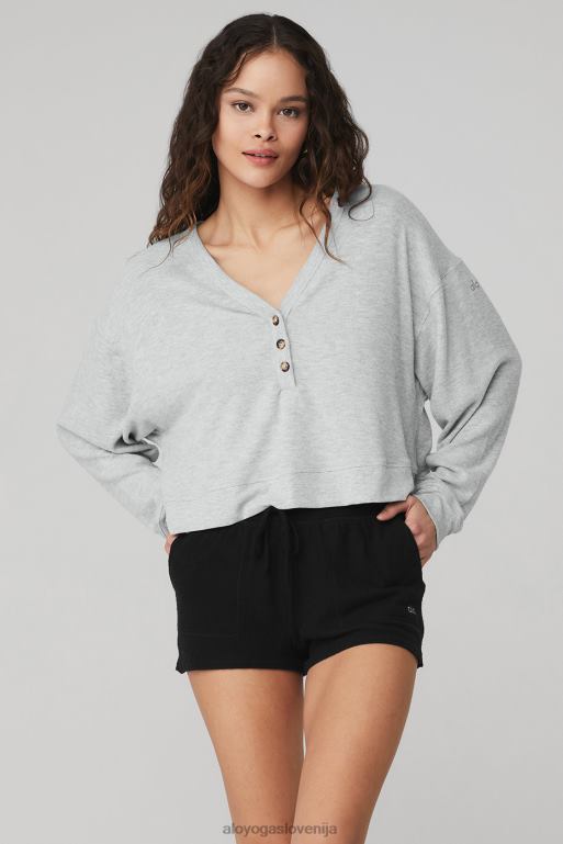 ženske alolux soho crop henley Alo Yoga oblačila atletsko heather siva X862Z626