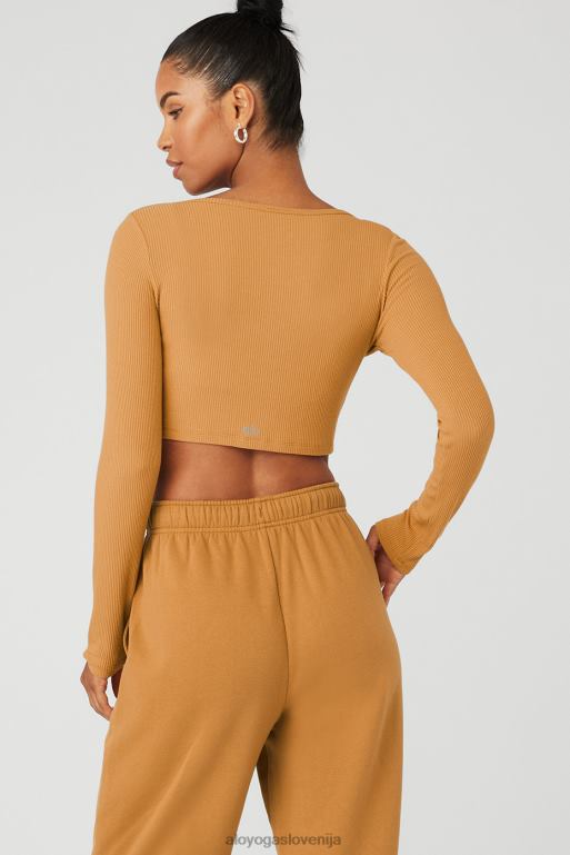 ženske rebrasti obrezani whisper cardi Alo Yoga oblačila karamele X862Z616