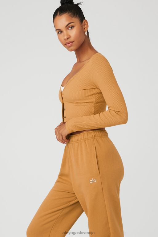 ženske rebrasti obrezani whisper cardi Alo Yoga oblačila karamele X862Z616