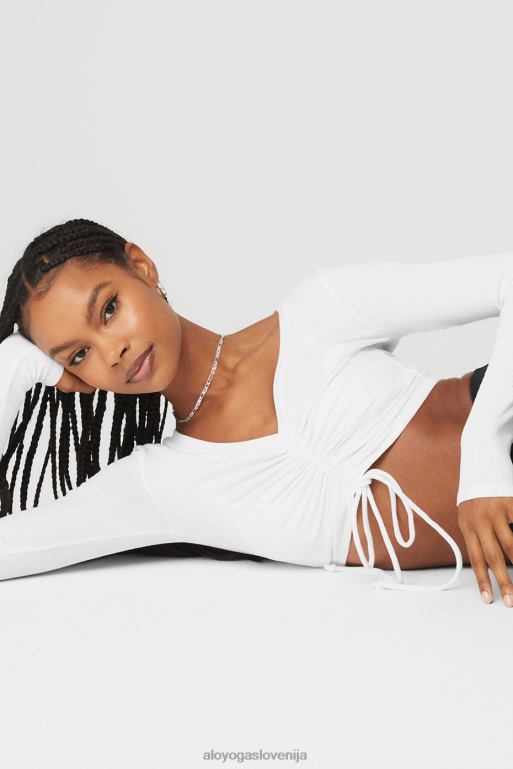 ženske rebrasti dolgi rokavi s kratkimi rokavi Alo Yoga oblačila bela X862Z623