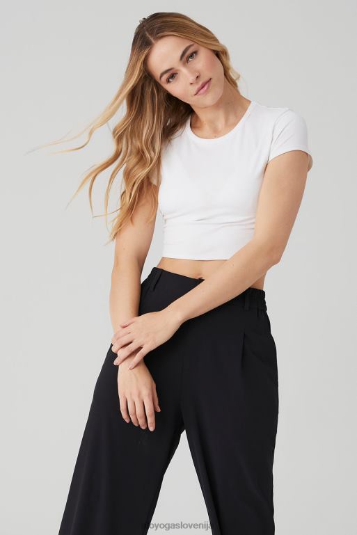 ženske alosoft crop finesse s kratkimi rokavi Alo Yoga oblačila bela X862Z420