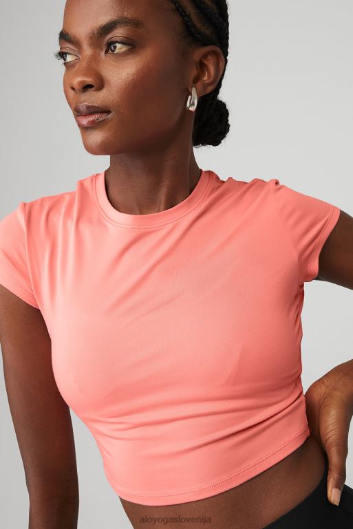 ženske alosoft crop finesse s kratkimi rokavi Alo Yoga oblačila jagodna limonada X862Z422