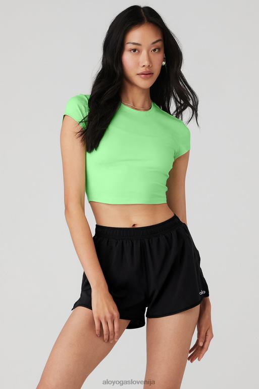 ženske alosoft crop finesse s kratkimi rokavi Alo Yoga oblačila ultramint X862Z421