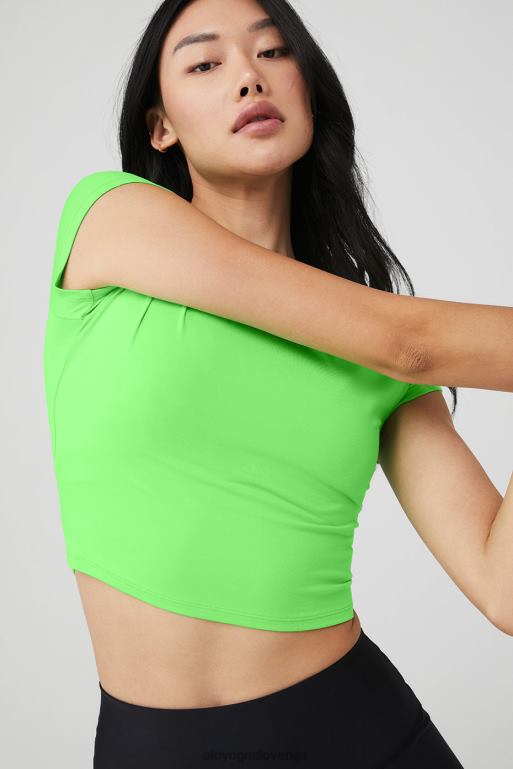 ženske alosoft crop finesse s kratkimi rokavi Alo Yoga oblačila zeleni sij X862Z424