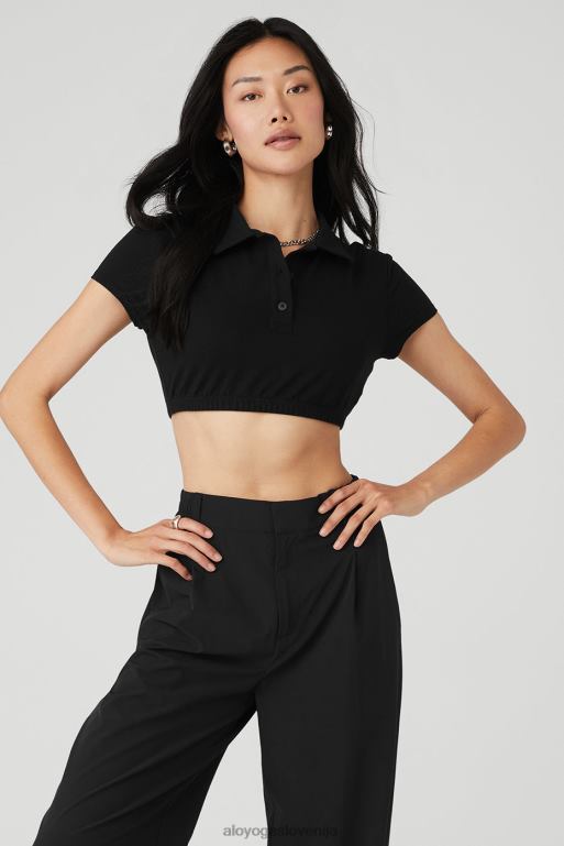 ženske skrajšana prestižna polo majica Alo Yoga oblačila Črna X862Z417