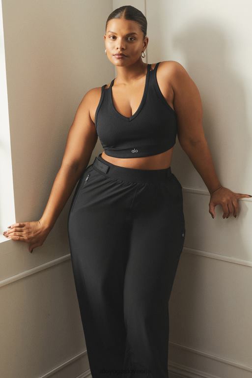ženske Airlift nedrček z rebrastim v-izrezom Alo Yoga oblačila Črna X862Z495