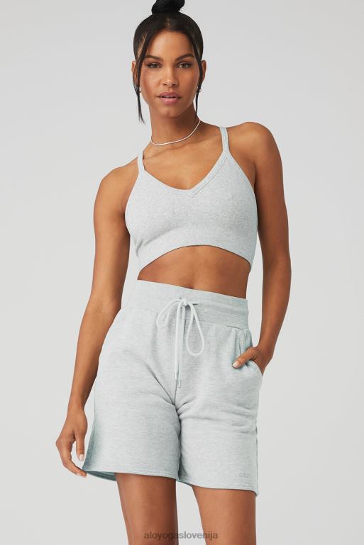 ženske brezšivni nedrček z rebrastim nizkim hrbtom Alo Yoga oblačila atletsko heather siva X862Z547