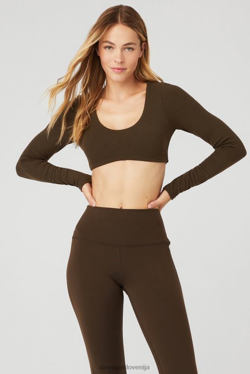 ženske rebrasti nedrček z dolgimi rokavi Alo Yoga oblačila espresso X862Z588