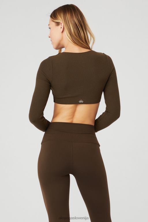 ženske rebrasti nedrček z dolgimi rokavi Alo Yoga oblačila espresso X862Z588