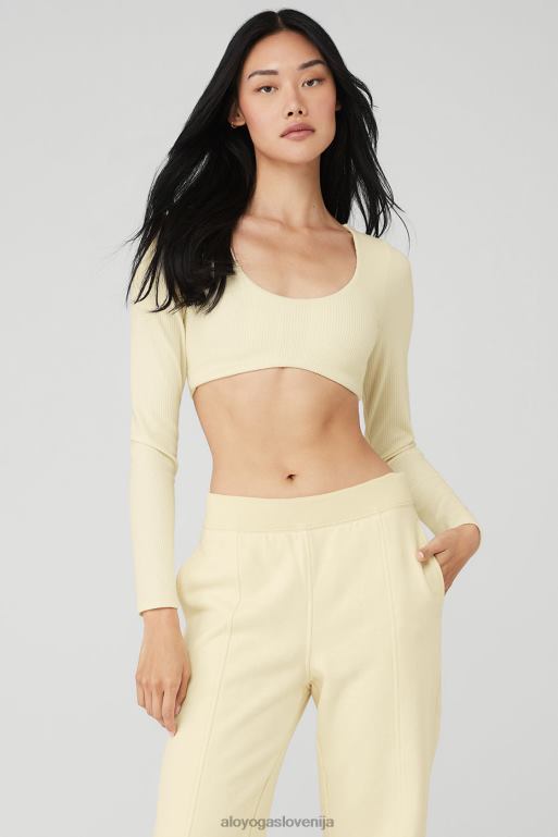 ženske rebrasti nedrček z dolgimi rokavi Alo Yoga oblačila francoska vanilija X862Z589